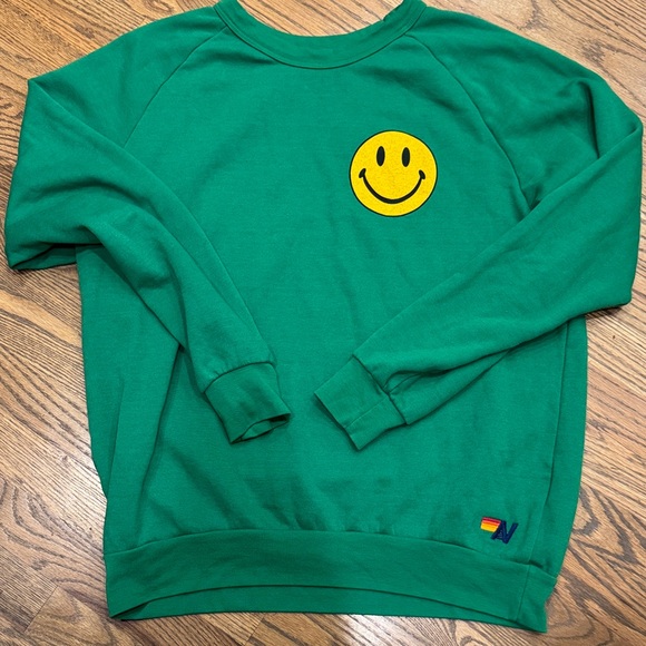 Aviator Nation Tops - Aviator Nation Green Smiley Face Sweatshirt Large EUC